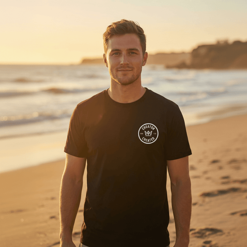 Black Foundation Tee premium cotton t-shirt on concrete surface